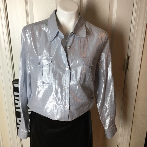 RUBY Rd. button up silver blouse size 16 - Picture 6 of 8
